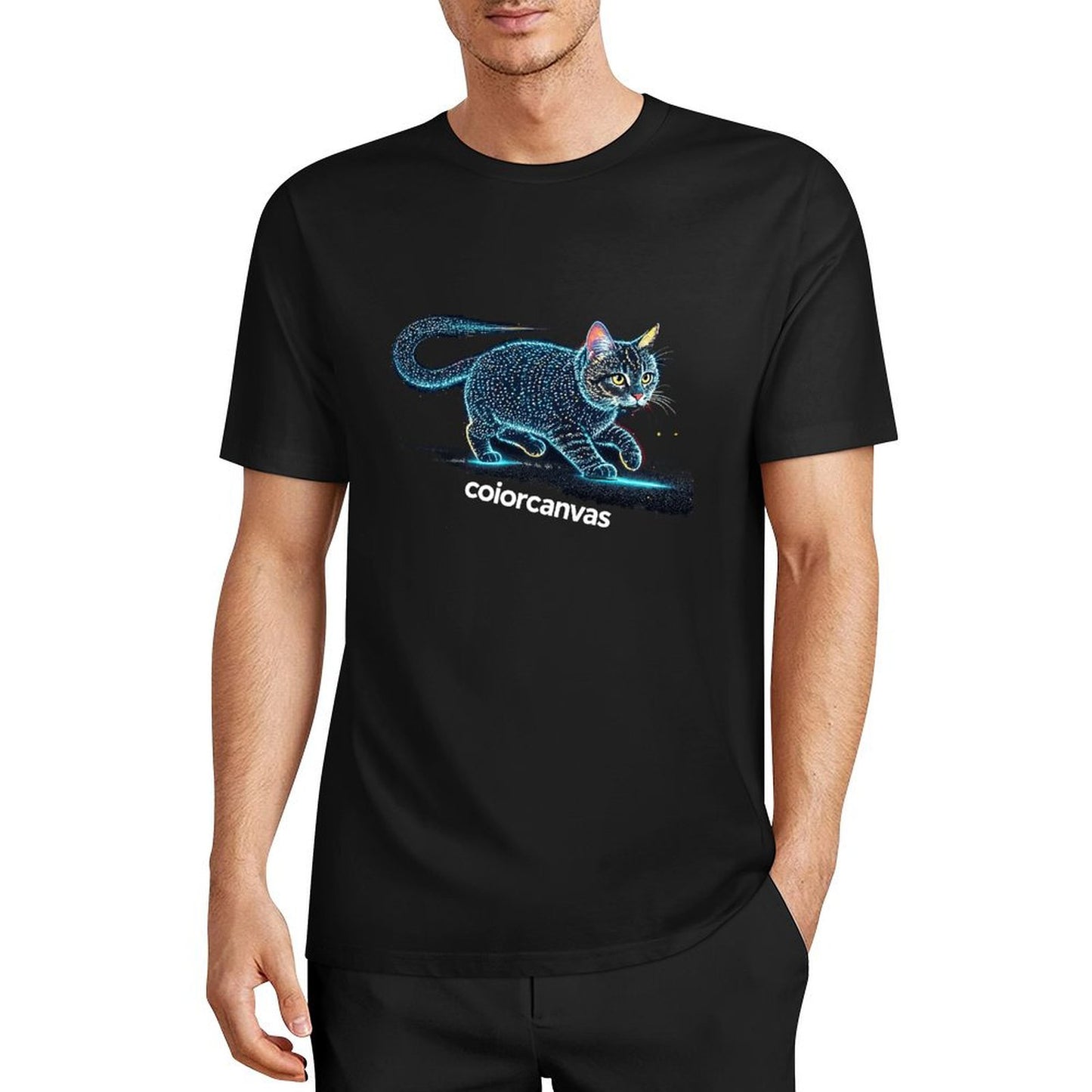 Mysterious Star Diamond Cat Men's Pure Cotton T-shirt | Shining Personality | Comfortable Accompanying
