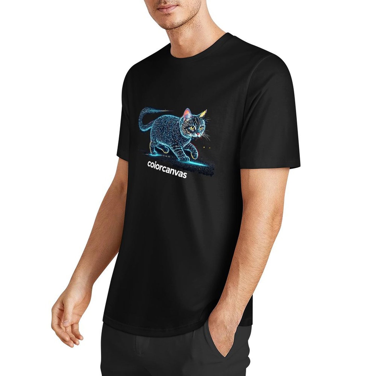 Mysterious Star Diamond Cat Men's Pure Cotton T-shirt | Shining Personality | Comfortable Accompanying