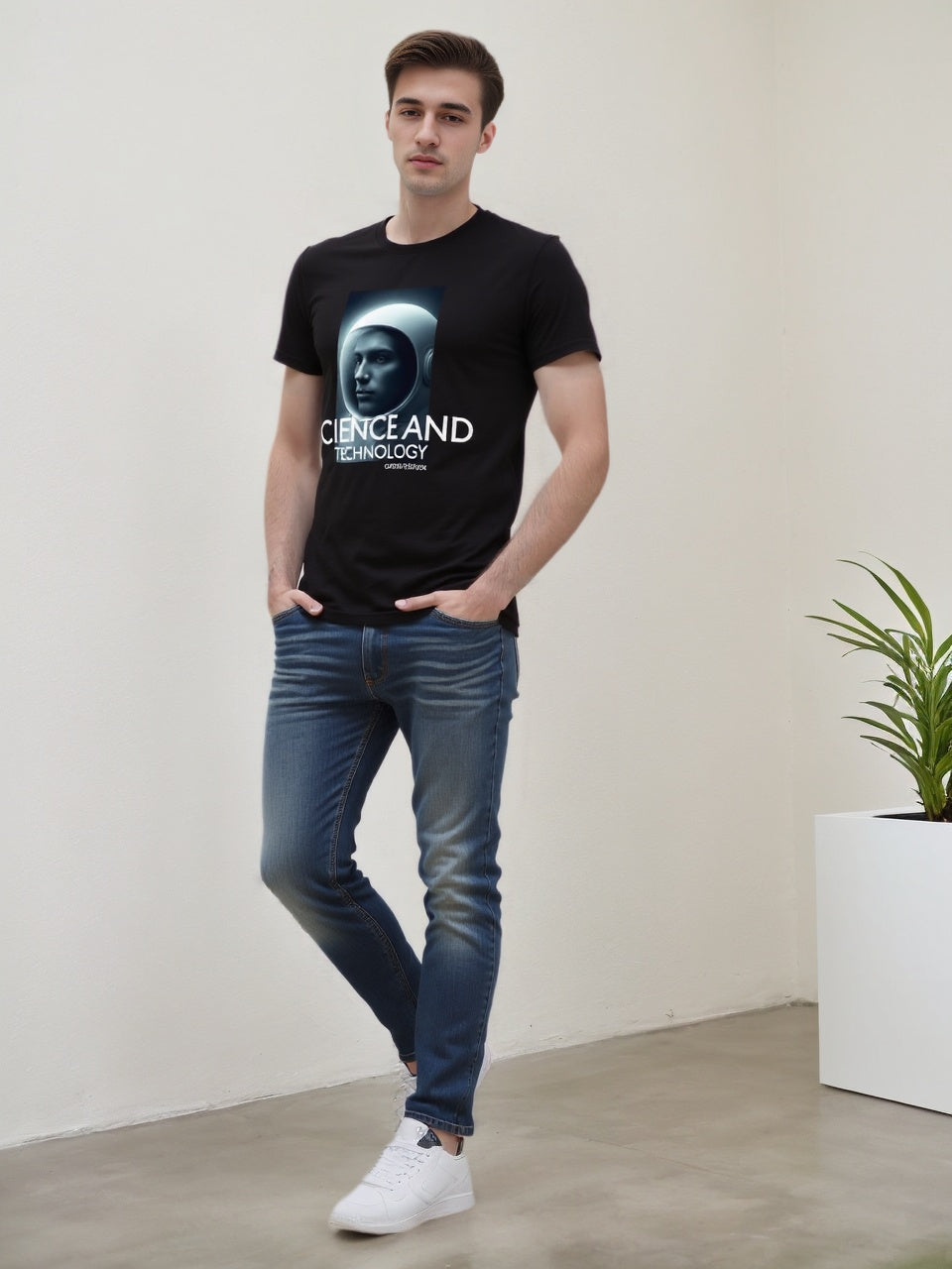 Astronaut Technology Theme Pure Cotton T-shirt | Comfortable and Versatile Men's Top