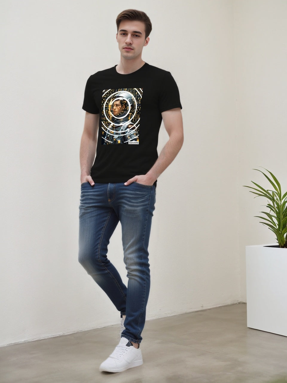 Interstellar Explorer | Technology inspired astronaut print men's pure cotton T-shirt