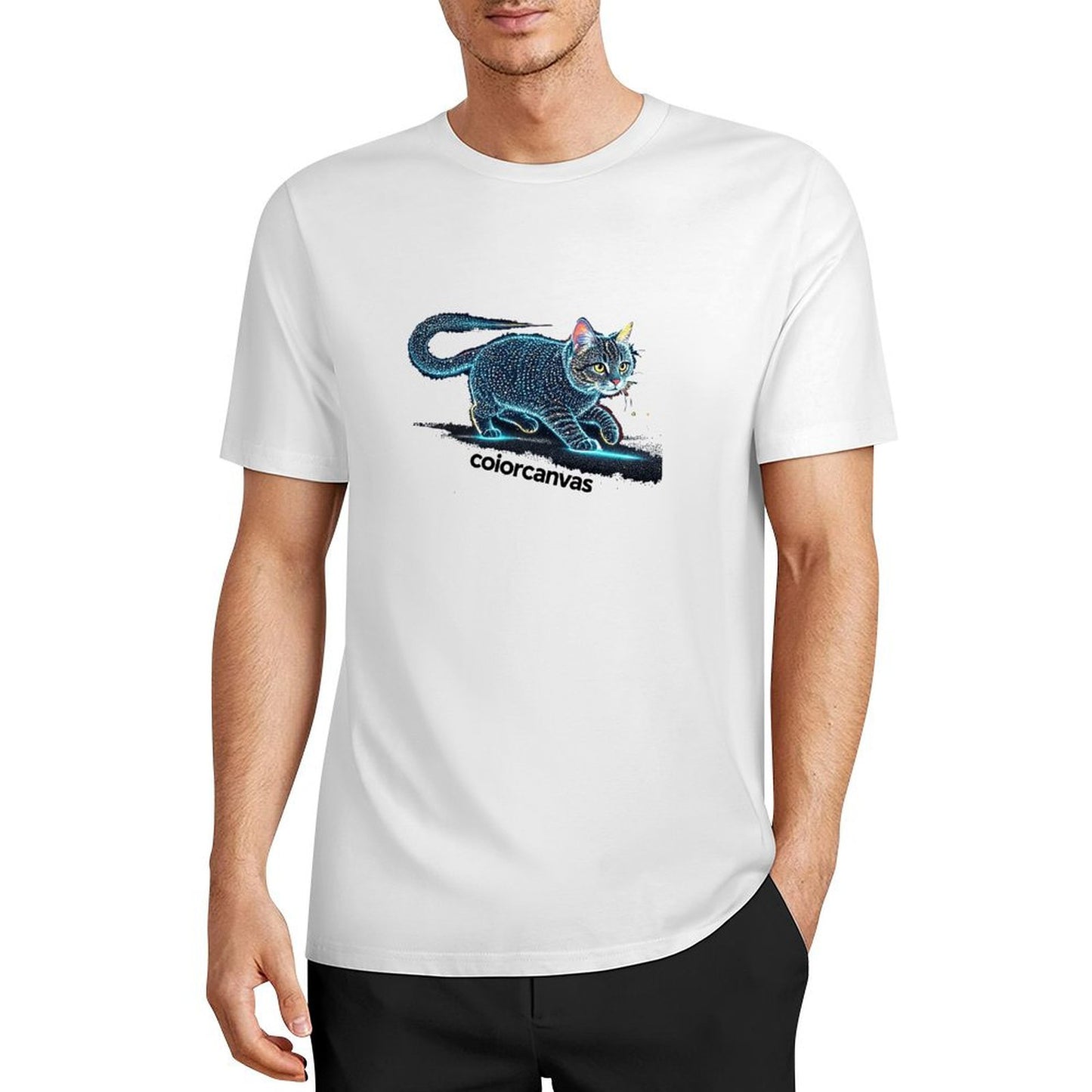 Mysterious Star Diamond Cat Men's Pure Cotton T-shirt | Shining Personality | Comfortable Accompanying