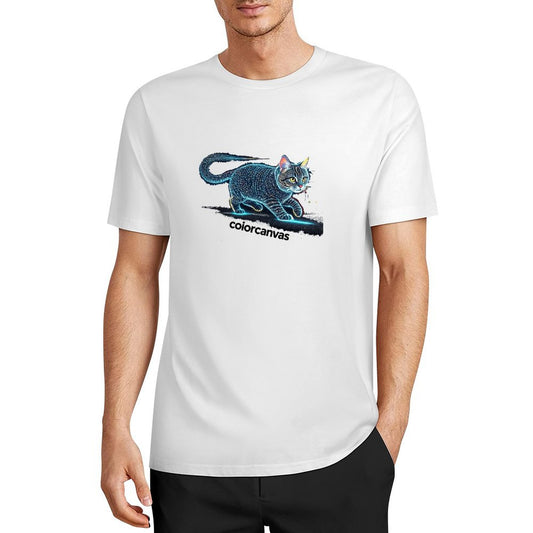 Mysterious Star Diamond Cat Men's Pure Cotton T-shirt | Shining Personality | Comfortable Accompanying