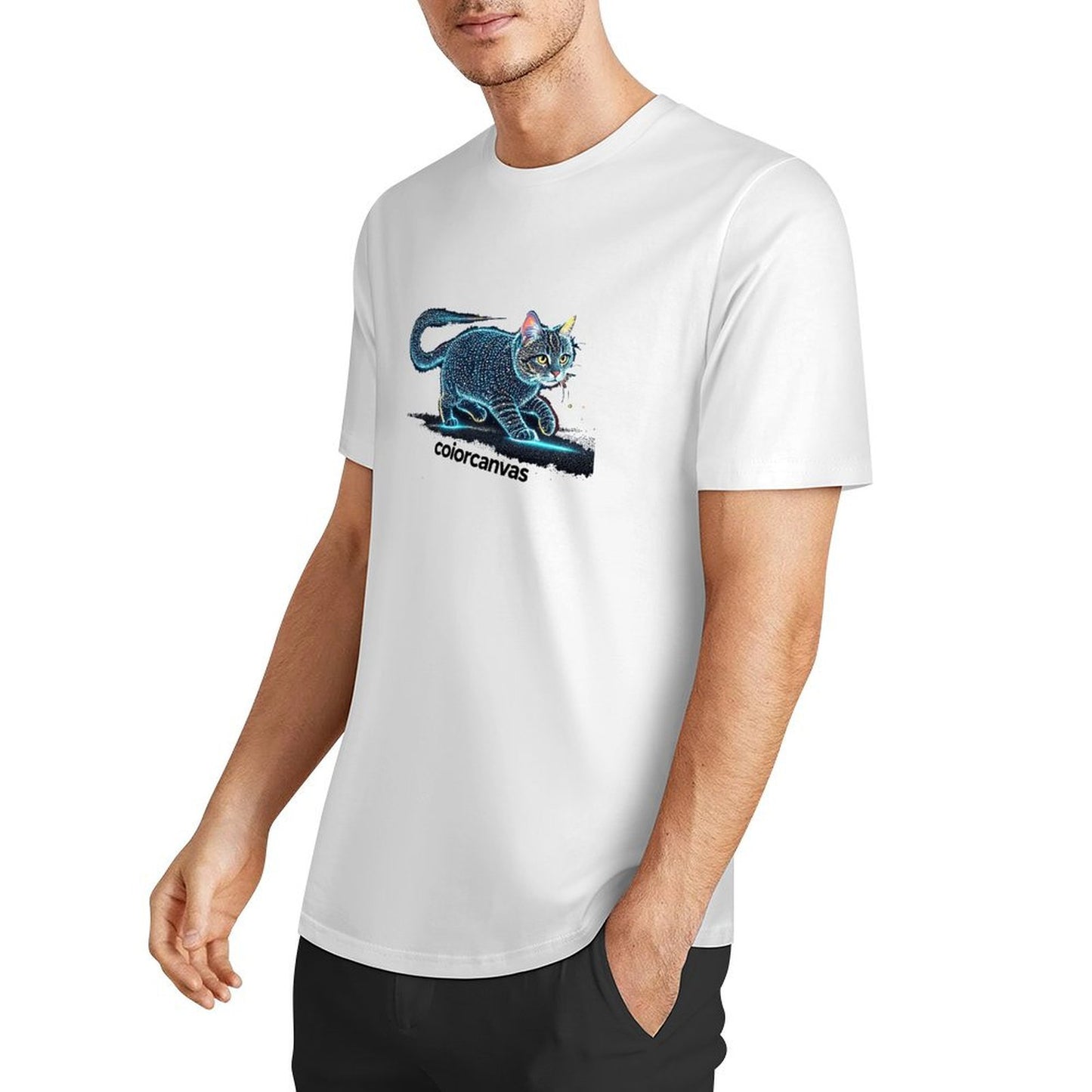 Mysterious Star Diamond Cat Men's Pure Cotton T-shirt | Shining Personality | Comfortable Accompanying
