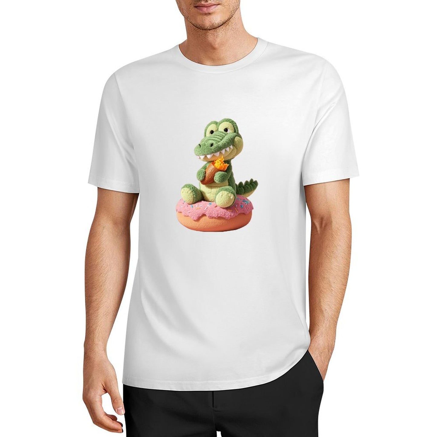 Crocodile gentlemen's pure cotton men's T-shirt on donuts |   3D printing