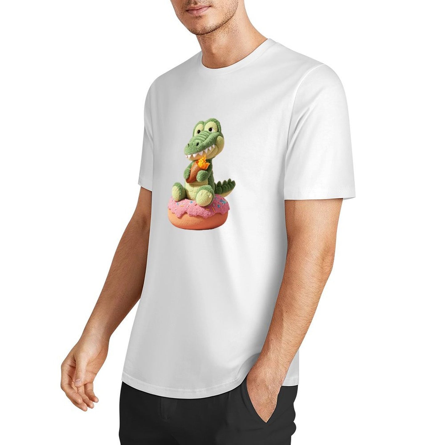 Crocodile gentlemen's pure cotton men's T-shirt on donuts |   3D printing