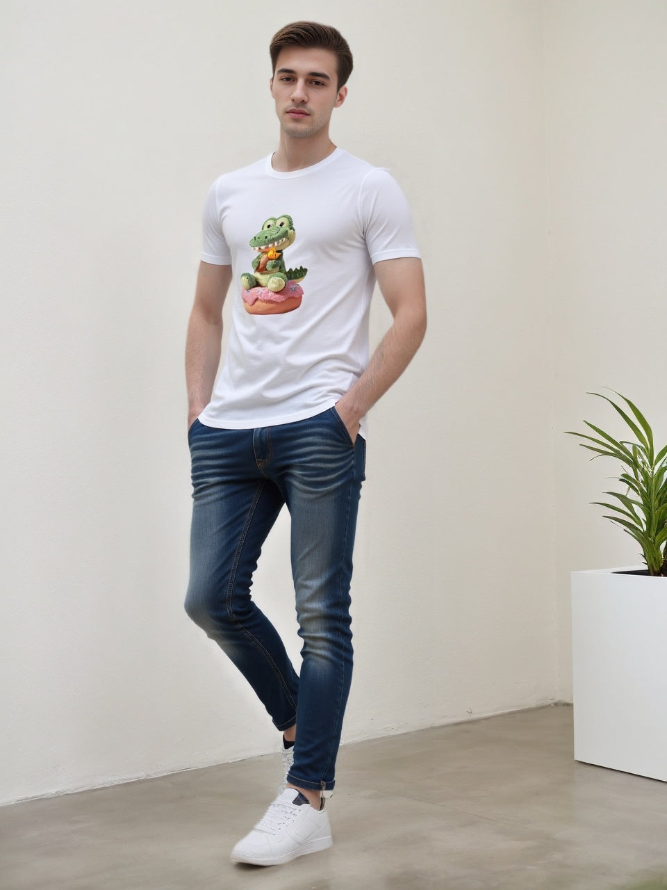 Crocodile gentlemen's pure cotton men's T-shirt on donuts |   3D printing