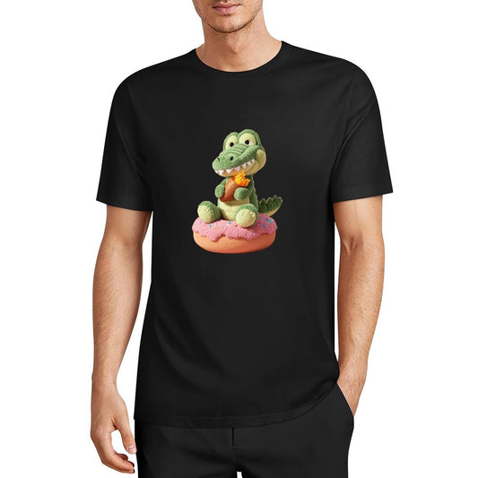 Crocodile gentlemen's pure cotton men's T-shirt on donuts |   3D printing