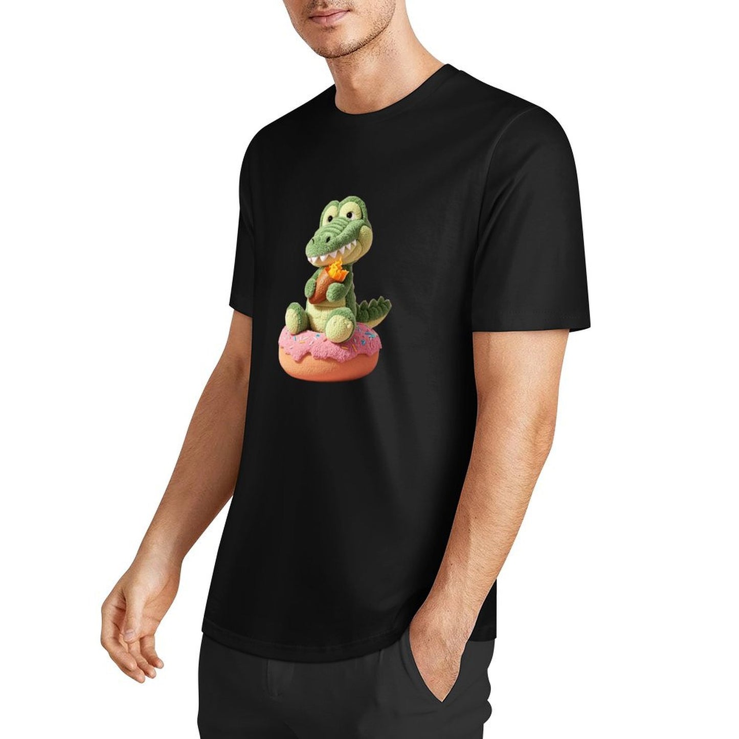 Crocodile gentlemen's pure cotton men's T-shirt on donuts |   3D printing