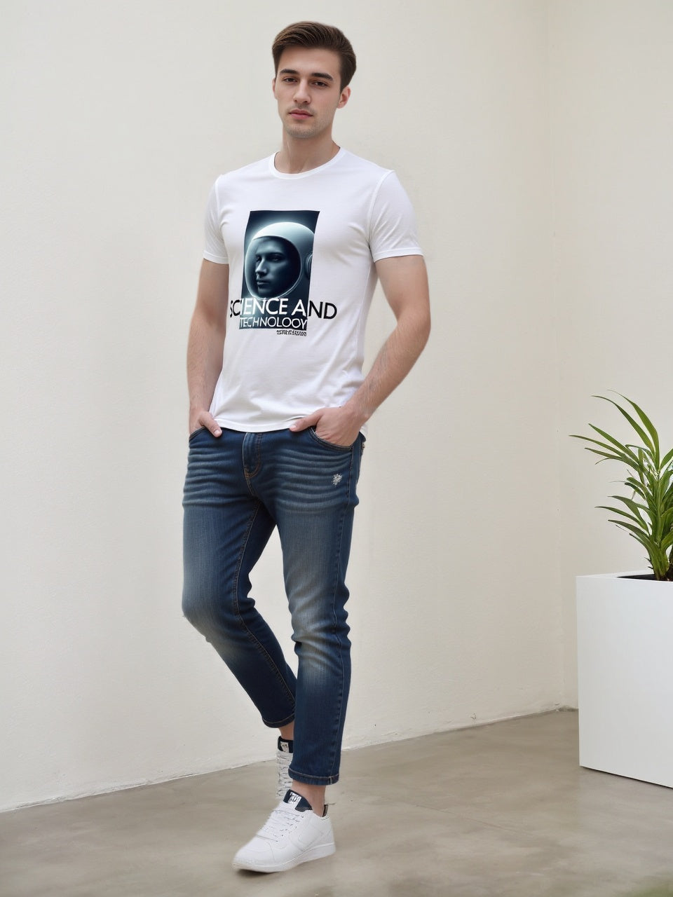 Astronaut Technology Theme Pure Cotton T-shirt | Comfortable and Versatile Men's Top